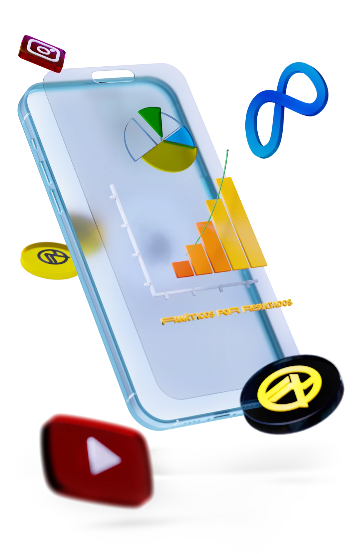 Ilustração com celular e ícones de marketing